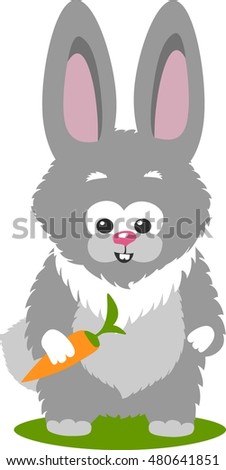 Bunny And A Carrot, Isolated Over White Background.
