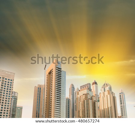 Office buildings at sunset. Business concept.