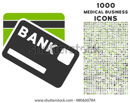 Bank Cards glyph bicolor icon with 1000 medical business icons. Set style is flat pictograms, eco green and gray colors, white background.