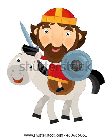 Cartoon happy and funny king sitting on the horse - isolated - illustration for children