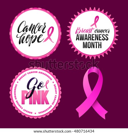 Vector Breast Cancer Awareness Calligraphy Badges Design. Stroke Pink Ribbon.