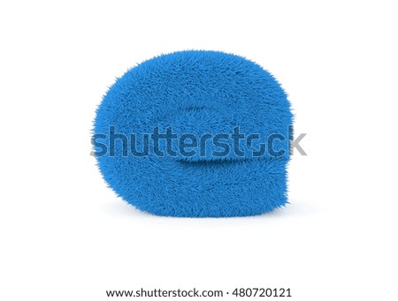 3d render blue furry lowercase letter E on a white background. 