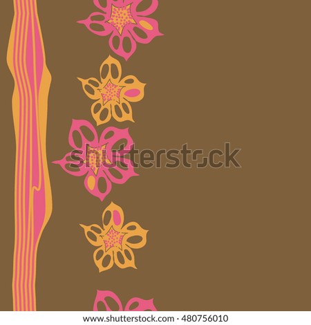 Seamless   vertical   pattern of  stylized  flowers, stripes . Hand drawn.