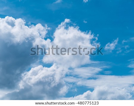Blue sky with cloud closeup and bright sun.