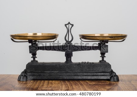 Antique vintage balance scales, Cast iron and brass, made in France. Royalty-Free Stock Photo #480780199