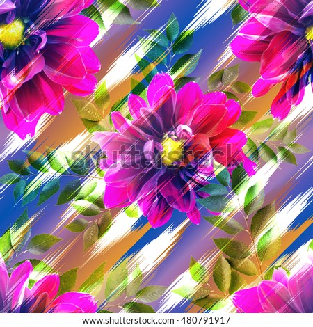 Floral seamless pattern abstract background. Realistic photo collage - clip art. Dahlia flower , layers effect