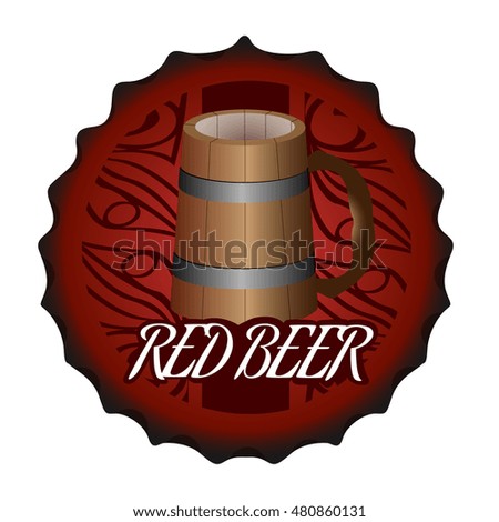 Isolated beer label with a wooden mug, Vector illustration