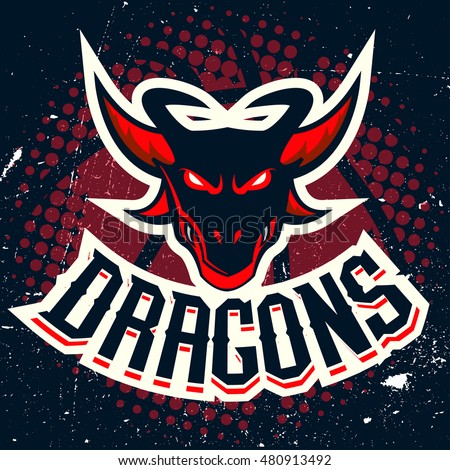 Dragon sport logo basketball design. Vintage college team coat of arms. Vector logotype template. Airsoft squad t-shirt illustration concept