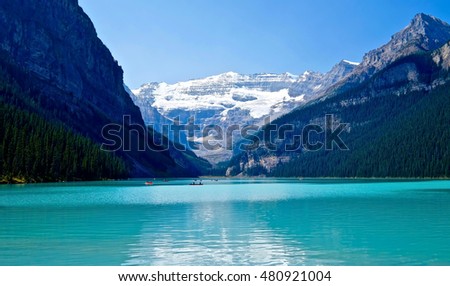 Turquoise lake, mountains and glacier. Lake Louise.  Banff National Park. Rocky Mountains. Alberta. Canada. 