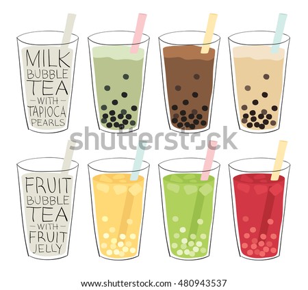bubble tea recipes mixed with fruit or milk, with tapioca balls or fruit jellies Royalty-Free Stock Photo #480943537