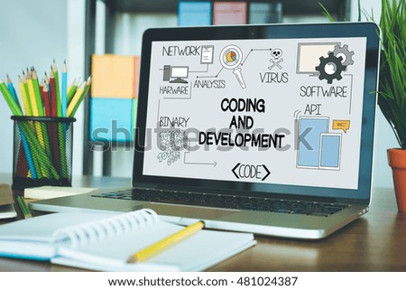 CODING AND DEVELOPMENT concept on a screen