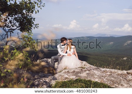 Beautiful wedding in the mountains on a sunny day