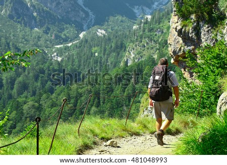 traveller on the way to rocks Royalty-Free Stock Photo #481048993