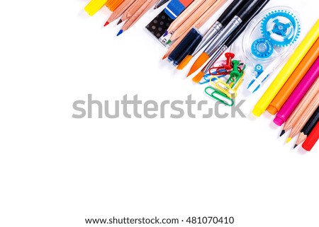 School and office supplies isolated on white background.