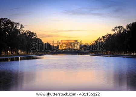 Panoramic view of the architecture of the Lincoln Memorial in Washington DC, USA at sunset,