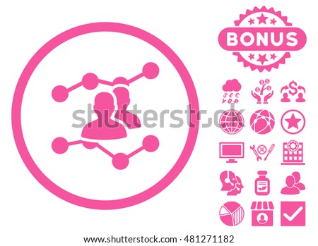 Audience Trends icon with bonus. Vector illustration style is flat iconic symbols, pink color, white background.