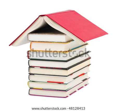 House made of books isolated on white background