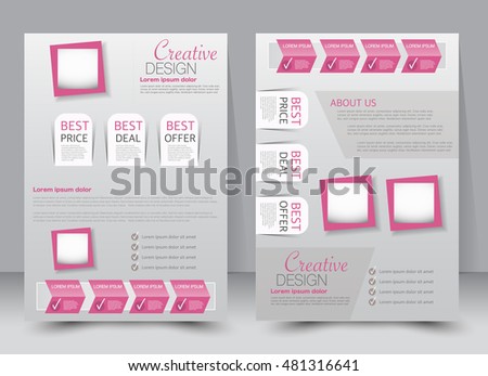 Abstract flyer design background. Brochure template. Can be used for magazine cover, business mockup, education, presentation, report. a4 size. Vector illustration. Pink color.