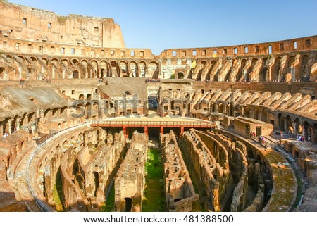 Inside of Colosseum in Rome, Italy Royalty-Free Stock Photo #481388500