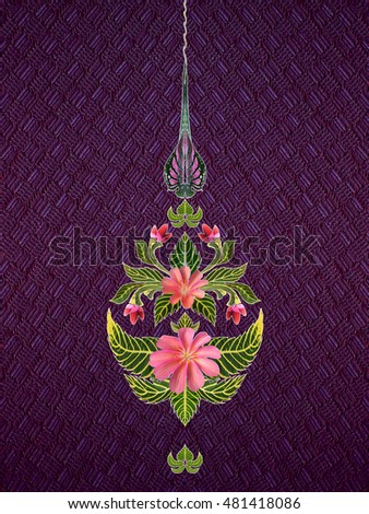 Pattern of flowers and leaves isolated on purple background.