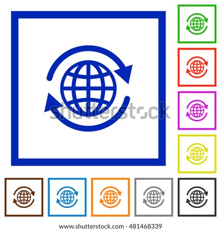 Set of color square framed international flat icons