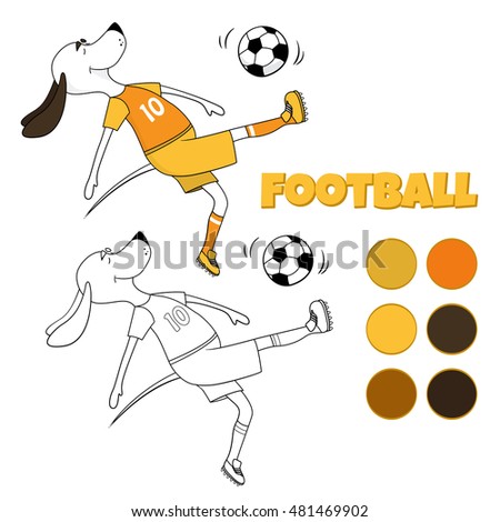 The ridiculous comical dog plays soccer. The lovely toon returns a ball. Training. Vector illustration