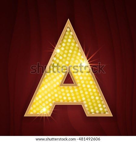 Gold light lamp bulb letter A. Royalty-Free Stock Photo #481492606