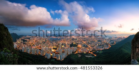 Night city panorama from top of mountain