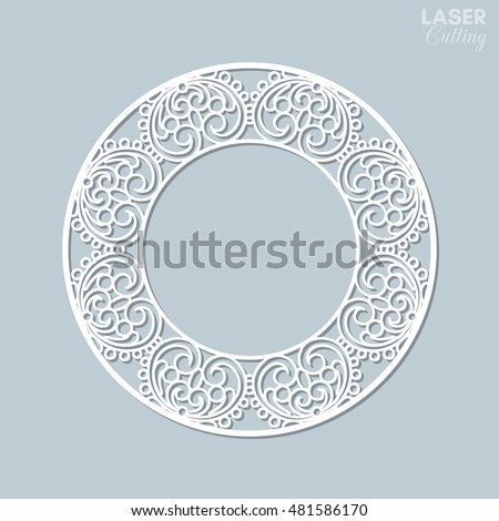 Cutout paper lace frame, vector illustration. Paper lace background, vector round vignette, ornamental lacy round foto frame. Abstract vintage frame.  