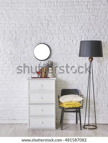 modern brick wall interior concept and lamp
