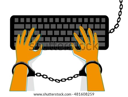 Freedom of Expression is banned or internet is under censorship or chained up. Editable Clip Art.