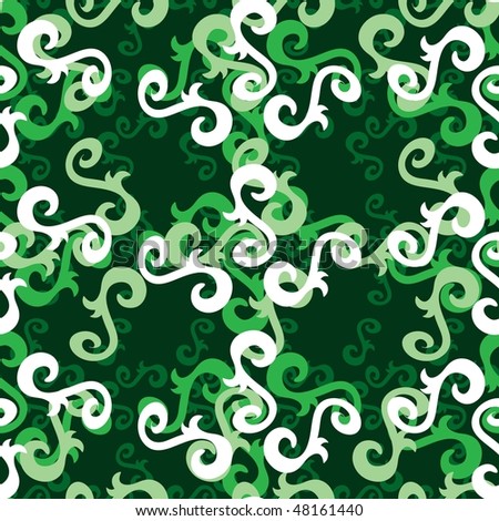 Seamless green swirl ornament pattern