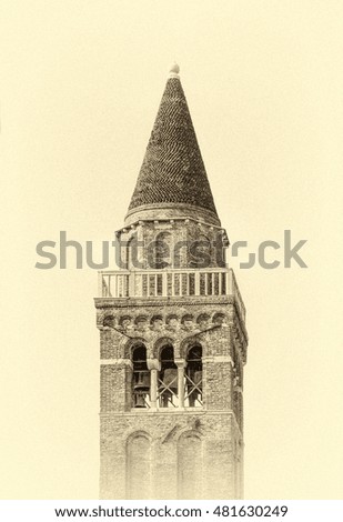 Typical Ancient Venetian tower - Italy (stylized retro)