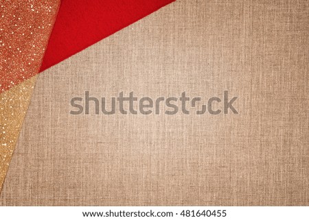 Christmas linen background. Horizontal photo taken from above, top view with copy space for text and other web or print design elements.