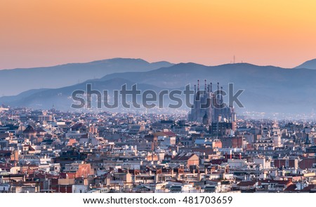 Barcelona,Sagrada familia at sunrise.Spain Royalty-Free Stock Photo #481703659