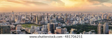 Sunset and day city scape, View poit of Bangkok from Mahanakorn tower, Silom area, Thailand
