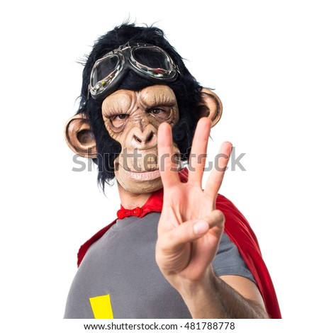Superhero monkey man counting three