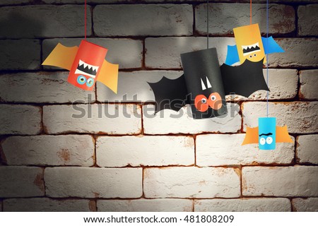 Halloween bat family for Halloween concept background. Paper crafts / DIY.