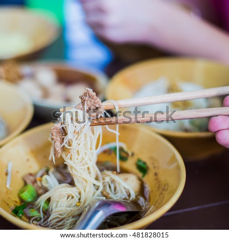 chopsticks noodles and pork ,Thai noodles