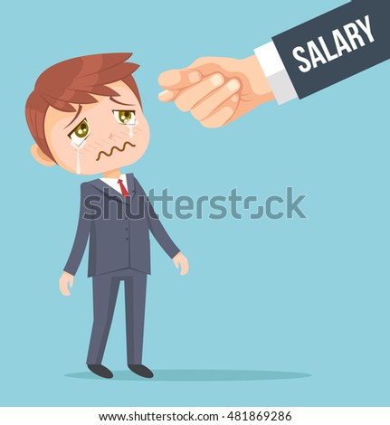 Office worker man waiting for salary. Vector flat cartoon illustration