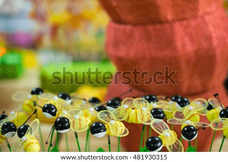 decoration butterflies and dragonflies on blur background, space for text