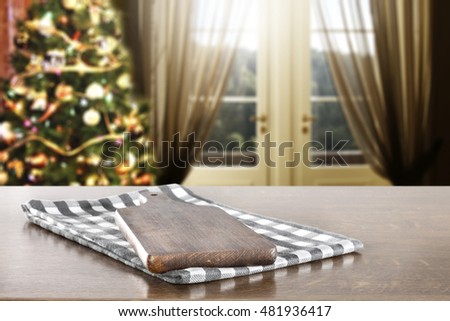interior of window and christmas tree with space for your decoration on top of table 