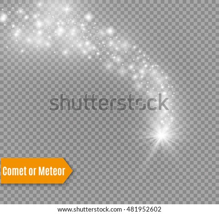 A bright comet with large dust. Falling Star. Glow light effect. Vector illustration