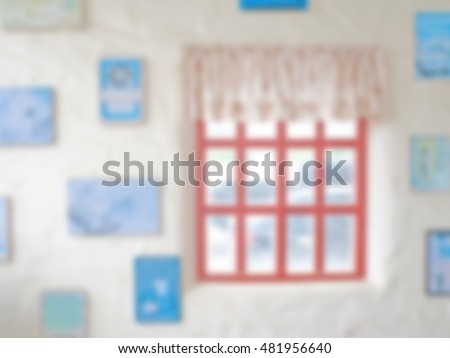 vintage red window with blue pictures