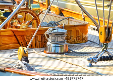 Tackle details of a sailboat. Royalty-Free Stock Photo #481975747