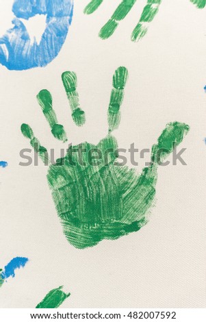 Hands painted, stamped on paper, colorful fun. Creative, funny and artistic. education concept. art concept.
