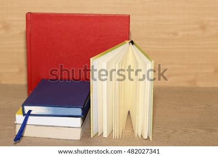 group of book on wooden desk
