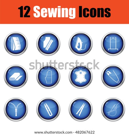 Set of sewing icons.  Glossy button design. Vector illustration.