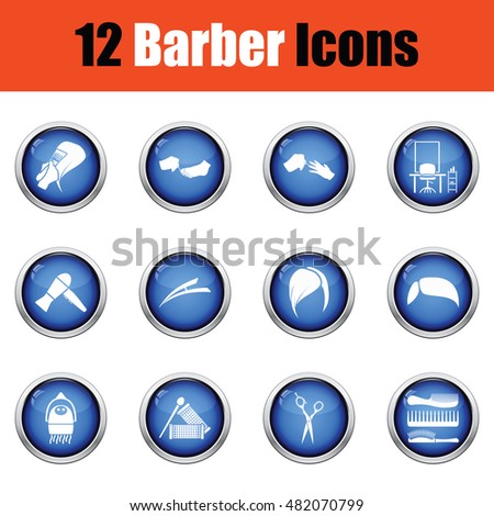 Barber icon set.  Glossy button design. Vector illustration.