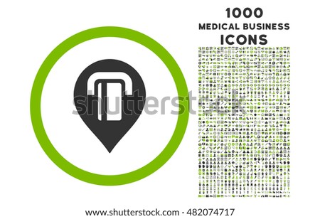 ATM Map Marker rounded glyph bicolor icon with 1000 medical business icons. Set style is flat pictograms, eco green and gray colors, white background.